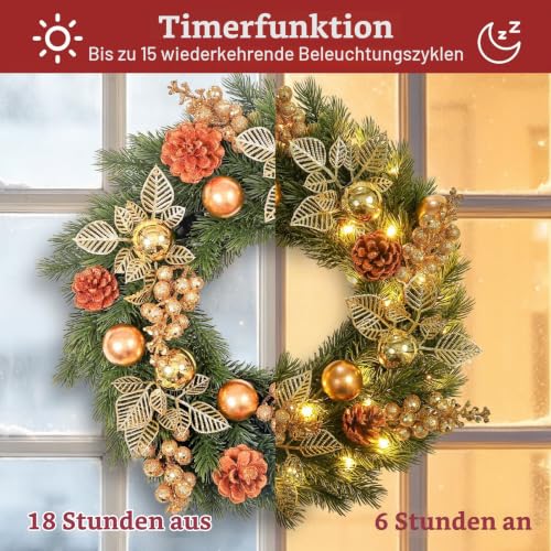 GlobaLink Weihnachtskranz 40cm, 40 LED Türkranz batteriebetrieben mit Timer – Ansicht 3