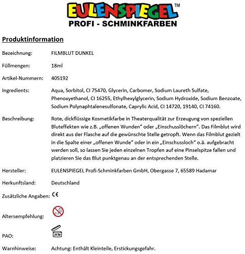 Eulenspiegel 405192 - Film sangue, gel di sangue