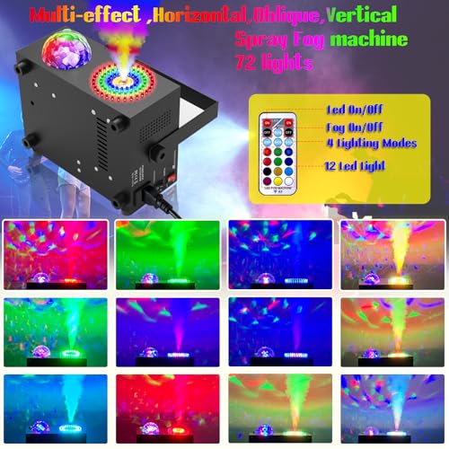 IMONE 2 in 1 Disco Ball Horizontal,Vertical Spray Fog Machine with 72 Lights in Circle,Halloween Smoke Machine Fog with Remote,Fog Machine Outdoor Indoor for Stage DJ Party - Thumbnail 4