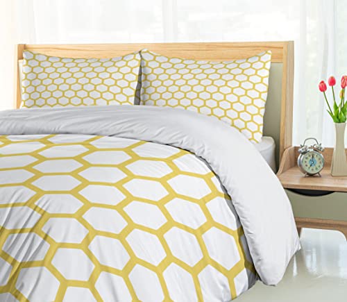 Ambesonne NEV_44329_KING Yellow And White Duvet Cover Set thumb #3