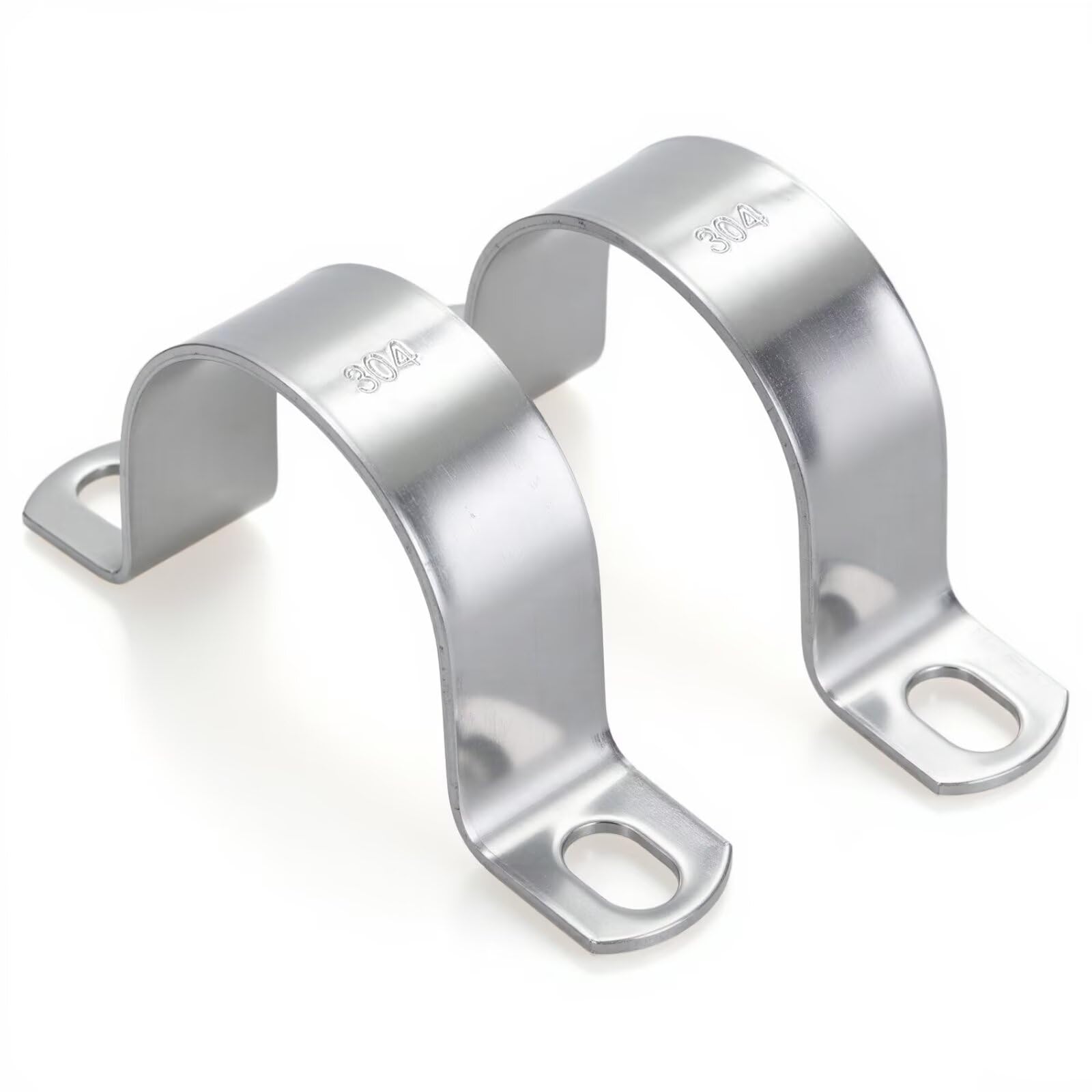 6 PCS 2-3/8 Inch, 304 Stainless Steel Thickened Pipe Clamps, Heavy-Duty Two Hole U-Bracket Conduit Clips for HVAC, Electrical, Plumbing, Secures Rigid