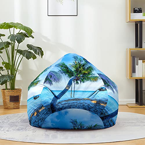 Mateju Puff Palmera en 3D, Funda Puff Algodón y Lino Saco de Judías sin Relleno, Salon Bean Bag Cover para Almacenar Ropa, Edredones, Peluches (Dorado,100x120cm)