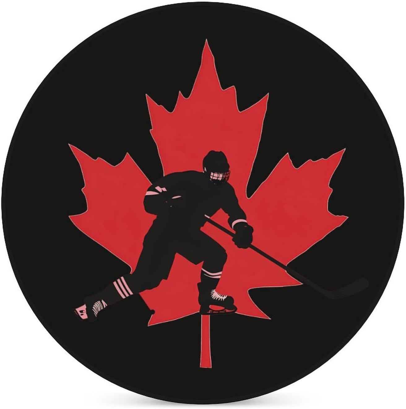Canadian Ice Hockey Player Maple Leaf Coasters for Drink Round Ceramic Coaster with Cork Base Home Decorative 4PCS