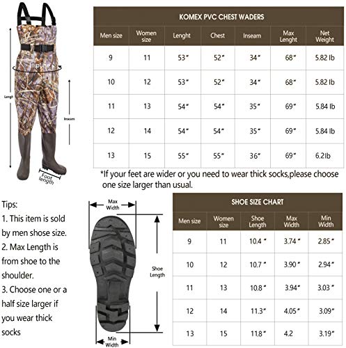 KOMEX Chest Waders Upgrate Fishing Boots Waders Hunting Bootfoot with Wading Belt Waterproof Boots Breathable Nylon and PVC Wading Boots for Men and Women (