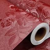 Stickyart 24'x160' Red Peel and Stick Wallpaper Waterproof Vintage Embossed Rose Floral Contact Paper Removable Self Adhesive Thick Retro Red Flower Wall Paper for Dresser Bedroom Living Room Wall