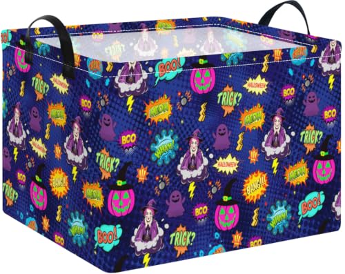 Image of NTAOHAMPER Rectangular Storage Basket Empty,Storage Bin with Handles,Room Decor,Gift Basket,Book Box(Pop Halloween)