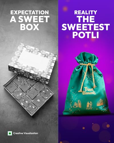 Image of True Elements Luxury Delight Potli 150gm | Healthy Gift Hamper | Gourmet Snacks & Dry Fruits | Corporate Gifts | Snack Gift Box | Rakhi Gift for Brother & Sisters