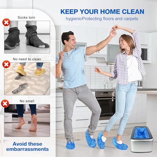 Shoe Cover Dispenser Automatic Shoe Cover Machine with 200pcs Shoe Covers Disposable Portable Automatic Shoe Cover Dispenser Shoe Booties Disposable Non Slip for Home Office (Silver-black cover)