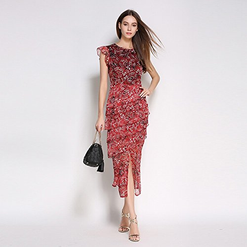 Robe à fleurs sans manches rouge style asymétrique taille S