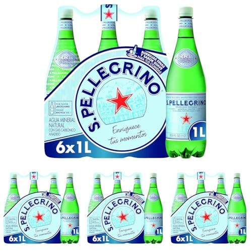 S.Pellegrino - Agua mineral natural con gas, 6 botellas, 1L (Paquete de 4)