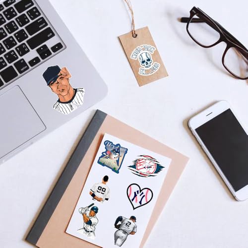 Image of 50 PCS American Sport Team Stickers Pack for Water Bottle, Laptop, Bicycle, Computer, Motorcycle, Travel Case, Car Decal Decoration Sticker (50 Pcs Baseball New York Stickers)