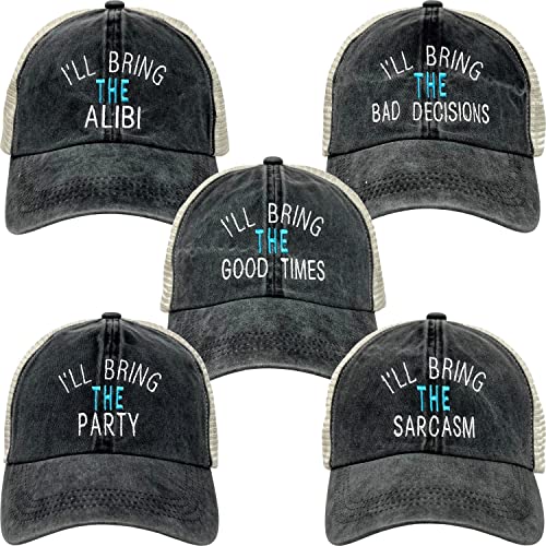 Funky Junque Gorra de béisbol para mujer con texto en inglés 'I'll Bring The Saying', para despedida de soltera, malla de algodón, ajustable, para verano, Paquete de 5 - I'll Bring the - Fun Bundle,