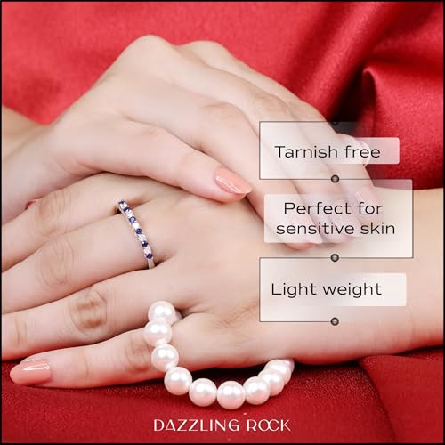 Dazzlingrock Collection Alternate Round Blue Sapphire & White Diamond Stackable Wedding Band in 10K Solid Gold2