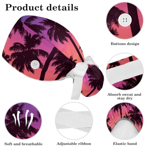 Gorro quirúrgico ajustable con diseño de palmeras y lazo miniatura 4