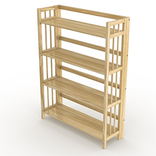 Stony-Edge Folding Bookcase, Easy Assembly Bookshelf for Home Office Storage. 32” Natural - Thumbnail 5