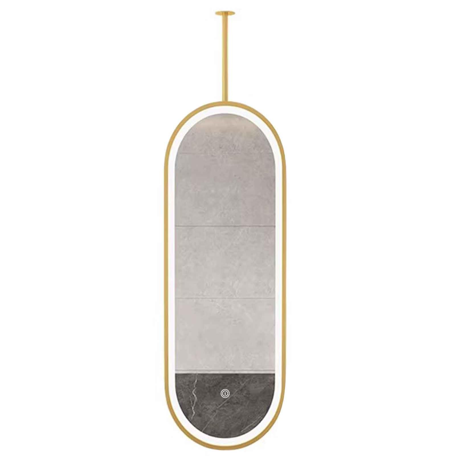 FGXHHS Customisable Ceiling Rod LED Oval Mirror with Light Clear Practical Gold Makeup Vanity Bathroom Decor HD Mirrors(50cmx70cm)