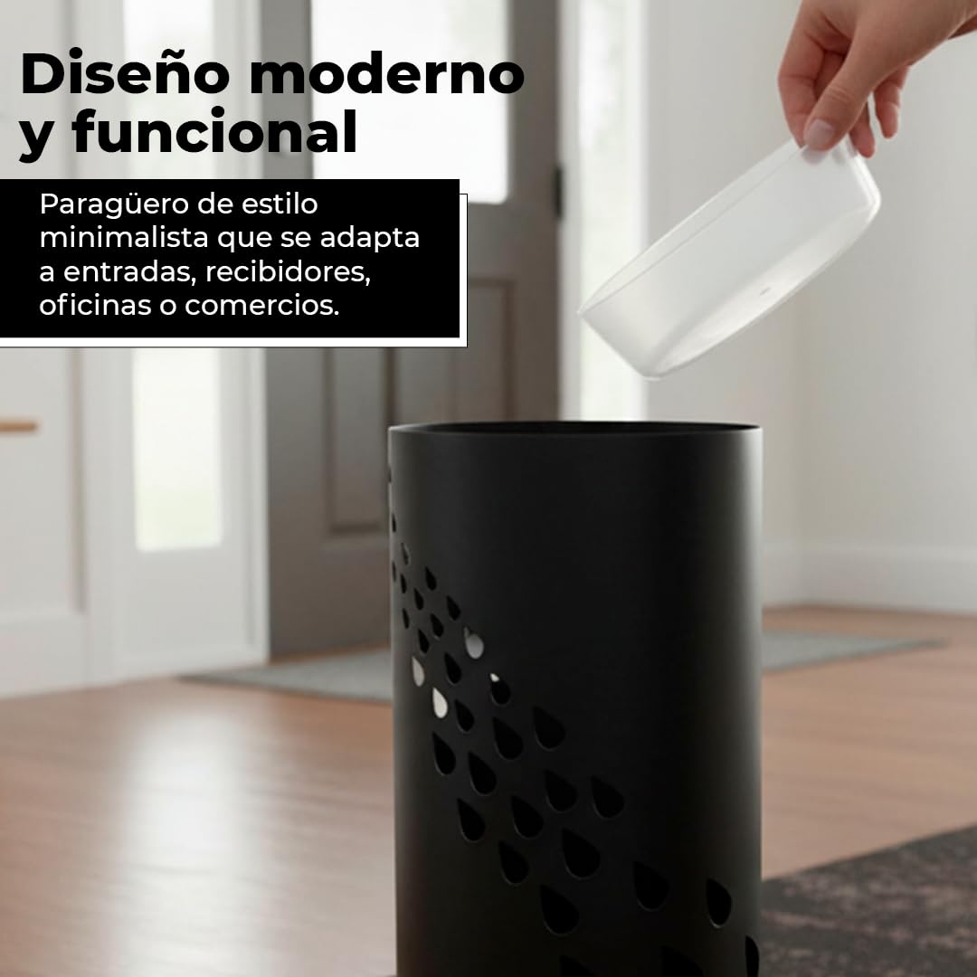 HERSIG - Paraguero Metálico - Paragueros Modernos y Decorativos - Paragueros Originales para Entrada, Recibidor, Oficina o Comercio | Paragüero de Diseño Elegante y Funcional - Diseño Moderno - Negro