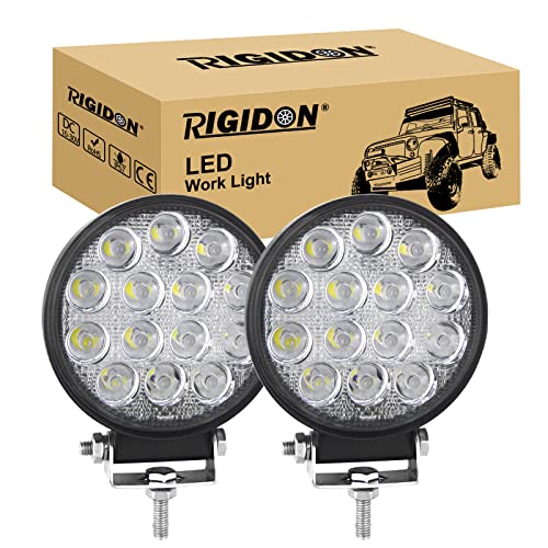 RIGIDON 2 Pcs Faro de trabajo redondos, 4 pulgadas 42W, Flood lámpara trabajo led para off road camión coche ATV SUV 4x4 Tractor, Faros trabajo led 12v 24v faros antiniebla,6000K Blanco Floodlight