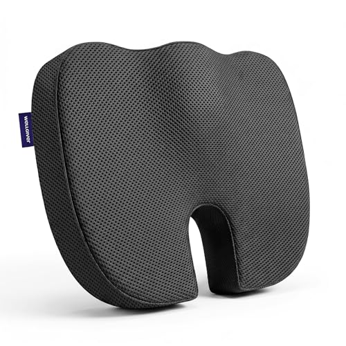 Image of WELLGIVER Memory Foam Coccyx Seat Cushion - Orthopedic Chair Pad for Tailbone, Sciatica & Lower Back Pain Relief | Ideal for Office Chairs, Car Seats & Home Use | Removable & Washable Cover