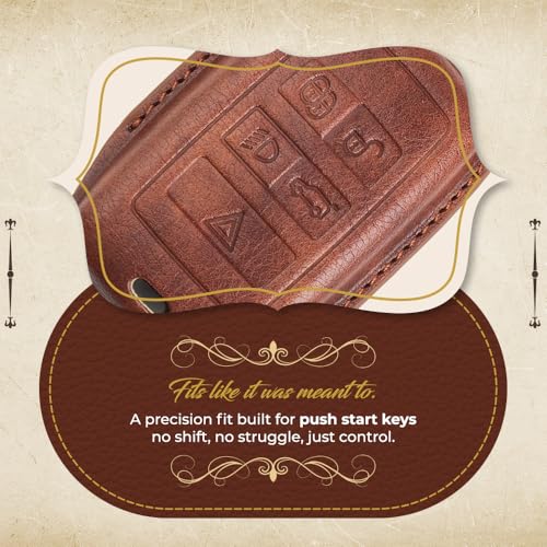 Image of Keyzone Vintage Leather Key Cover for Range Rover: Sport, Evoque, Velar, Discovery, Defender (2018, 2019, 2020, 2021) 5 Button Smart Key (VL-Black)