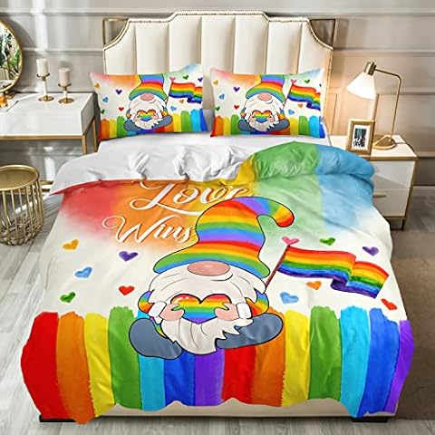 AILONEN Rainbow Duvet Cover Set for Teens, Colorful Love Bedding Sets Twin Size,Love Heart Comforter Cover,Love is Love Bed Set for Bedroom,All-Season,3 Piece with 2 Pillow Shams Cover