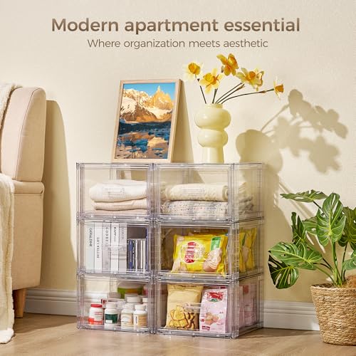 Vtopmart-4-Pack-Clear-Stackable-Closet-Storage-Drawers-15QT-Medium-Easily-Assemble-Closet-OrganizersPlastic-Storage-Bins-for-BathroomCabinetKitchen-PantryUnder-Sink-Organization