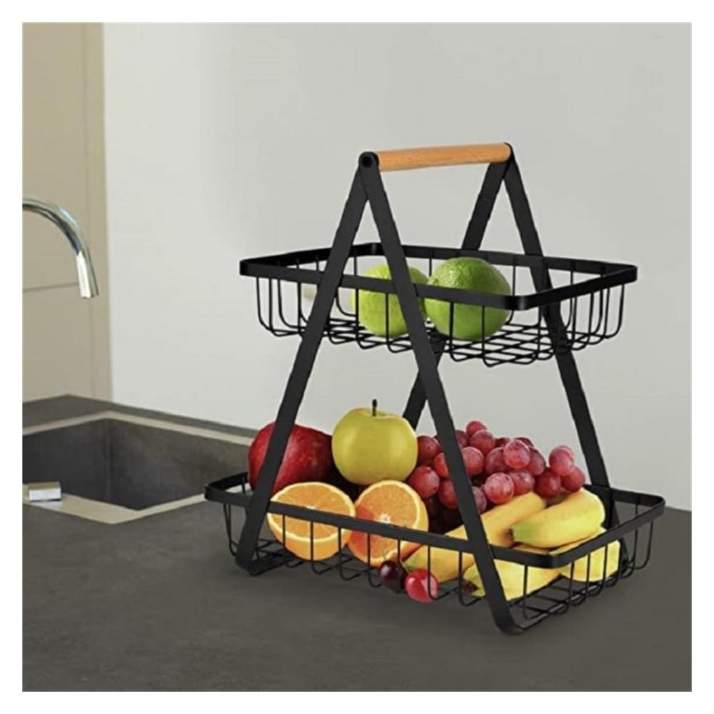 Cesta de frutas de metal de 2 niveles, estante de almacenamiento portátil para frutas y verduras, elegante soporte de cocina para el hogar y el comedor