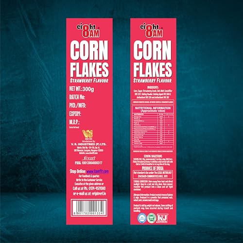 Image of 8AM Corn Flakes Strawberry 300 Gram, Golden Corns & Strawberry, No Cholesterol, Trans Fat, Artificial Additives, Iron & Calcium, Crunchy & Nutritious Breakfast Cereal