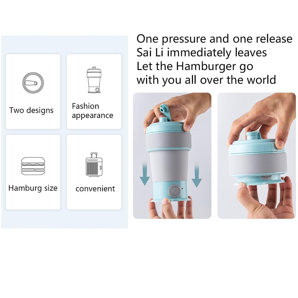 PAHION 450ML Bollitore Elettrico da Viaggio Pieghevole Portatile Pieghevole Bollitore in Silicone Alimentare Senza BPA Acqua Bollente Veloce Bollitore da Viaggio in Campeggio All'aperto