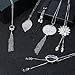 Jstyle 6Pcs Long Pendant Necklaces for Women Long Sweater Necklaces Silver Flower Tassel Disk Circle Leaf Statement Sweater Chain Necklace for Women Y Necklace Set Fashion Jewelry A