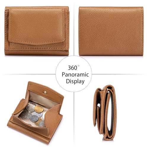 Image of Small Wallet Women Genuine Leather RFID Blocking Trifold Tiny Wallets with Snap Coin Pouch 7 Card Solts