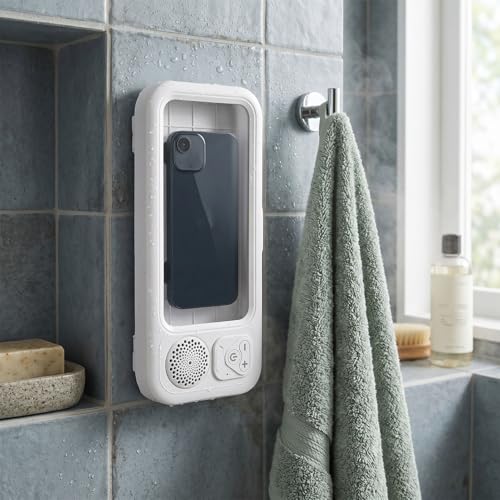 Estuche de música para ducha con soporte ajustable para evitar que el móvil se moje 2