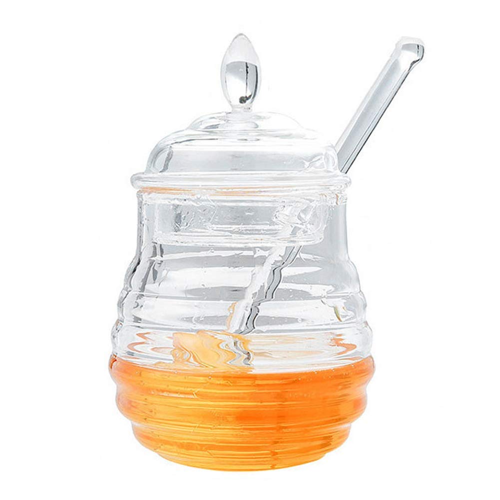 Glass Honey Pot With Honey Container And Honey Spoon