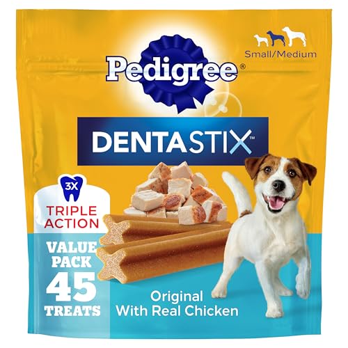 Pedigree Dentastix Small & Medium Breed Dog Treats Original with Real Chicken Dog Dental Treats 21.1 oz. Bag (45 Treats Total)