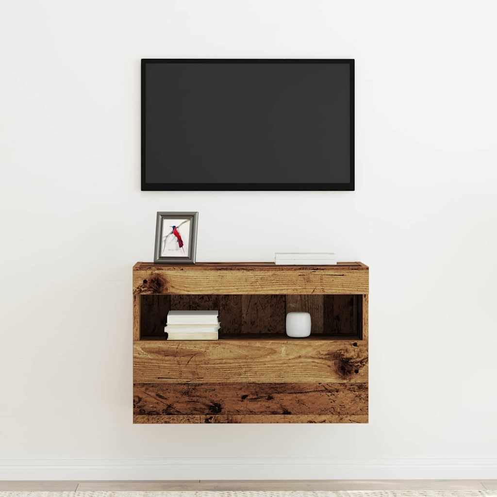 vidaXL Mueble de TV Montado en la Pared con LED Madera Envejecida, Almacenamiento para Sala, Mueble Moderno Pared, TV Rectangular, Iluminación Dinámica, Solución Compacta