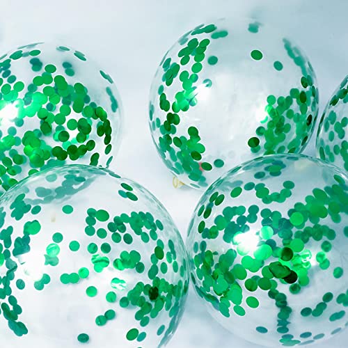 Image of Green Confetti Balloons, 25 Pcs Thickened 12 Inch Clear Latex Balloon with Confetti Inside for Graduation Engagement Bridal Shower Party Baby Shower Gender Reveal Birthday Party Decoration Supplies