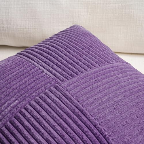 Image of Fancy Homi Set of 2, Purple Patchwork Corduroy Decorative Soft Striped Modern Accent Cushion Case Farmhouse Boho Neutral Throw Pillow Covers for Chair Couch Bed Sofa Living Room 28x20 Inch