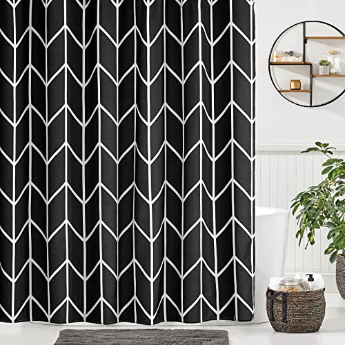 Mdesign Modern Shower Curtain With Inverse Herringbone Pattern - Geometric Fabric, Striped Minimalist , Herringbone Shower Curtains For Bathroom, 72" X 72", Black/White #TOP1