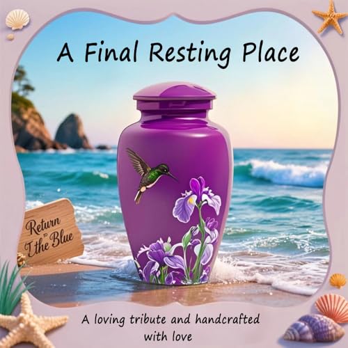 Image of Purple Hummingbird Cremation Urn for Ashes Adult Female Male | Large Urn for Human Ashes Women and Men,Decorative Burial Urn for Mom /Mother /Grandma /Sister(up to 200 lbs)