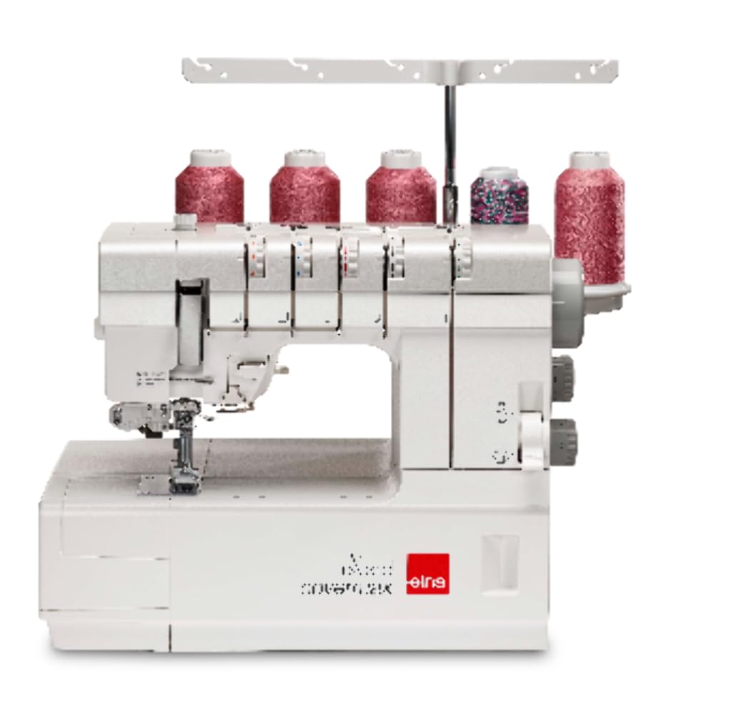 Elna eXtend Covermax Coverstitch Serger for Professional Seam Finishing with 2/3/4/5 Thread sewing, Chain Stitch Function, Free Arm, Built-in Needle Threader, and Easy Color-Coded Guides