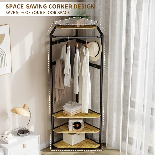 GarveeHome Corner Coat Rack with Shoe Bench Entryway, Corner Hall Tree with 6 Double Hooks, Clothes Rack with Storage Hall Tree with Organizer Shoe Bench Shelf (Vintage 02, 20 * 20 * 71 inch)