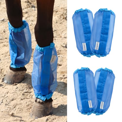 Image of Universal Size Horse Leggings Fine Mesh Greatly Reduce Stomping Breathable Horse Boots Leg Wraps (Set of 4) Blue