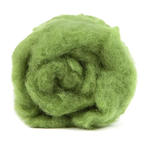 Maori Wool - A Special Blend of New Zealand Wools by DHG for Needle Felting and Wet Felting,3.5 OZ / 100 gr, Carded Wool Batt, 100% Pure Wool, Color Leaf Green