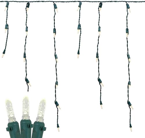 Novelty Lights Luces LED de carámbano de color blanco cálido, 15 pies 150 bombillas LED M5 en 30 gotas con espacio de 6 pulgadas, caídas de 12-32