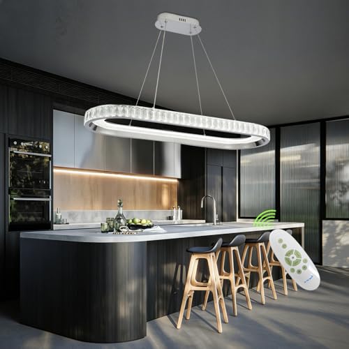 szcflaghip Lustre LED moderne effet cristal, suspension LED à intensité variable pour table à manger et îlot de cuisine, lustre LED linéaire argenté pour...
