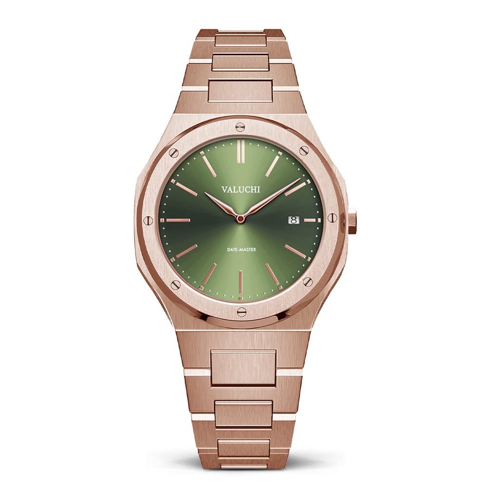 Valuchi Lujo Hombres Date-Master Acero Inoxidable Cristal de Zafiro Reloj de Cuarzo