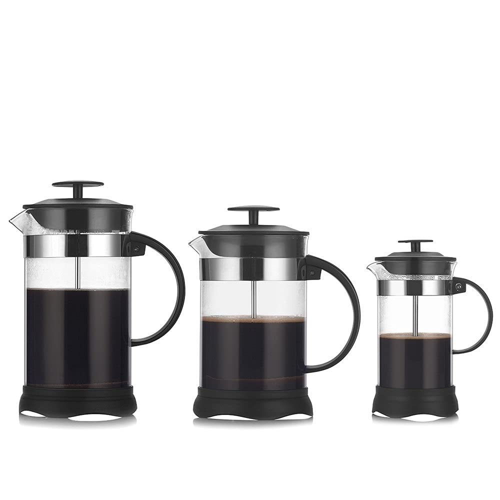French Press Pot Stal nierdzewna Przezroczysta podwójna ściana Niełatwa do uszkodzenia Prasa do kawy z filtrem French Press Coffee Pot Łatwy do czyszczenia i użytkowania (Kolor: Czarny, Rozmiar: 350