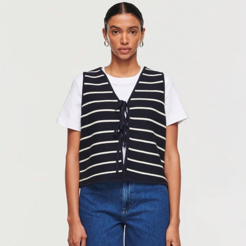 Image of jinghuiyue Womens Tie Sweater Vest Trendy V Neck Crochet Sleeveless Cardigan y2k Open Front Knit Tank Tops