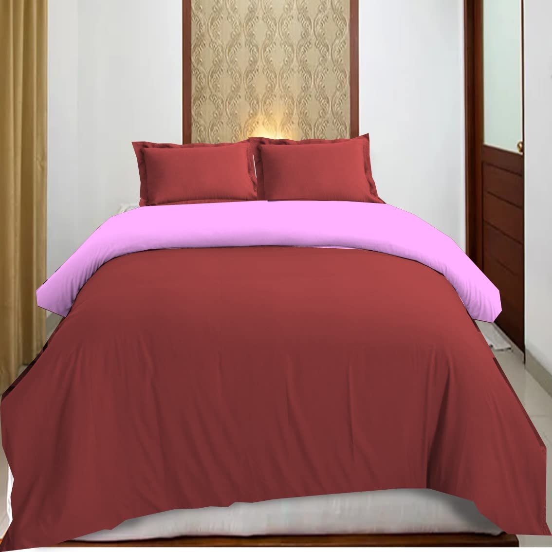 1 Piece Duvet Cover Zipper Closure 100% Microfiber Soft and Breathable for Comfortable Sleep Wrinkle Free Duvet/Quilt/Razai/Comforter Cover 102X108 Inch King_Pink and Red-image-8