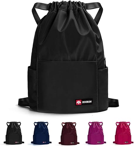 ZOORON Mochila de gimnasio impermeable con cordón para hombres y mujeres, bolsa deportiva para gimnasio, mini mochila de viaje, A01-negro, Mochilas